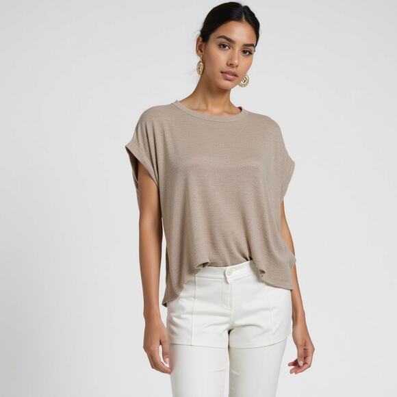 Lulus Small Brown Dolman Top Crew Neck Relaxed Fit Quiet Luxury Essential Chic - Picture 5 of 7